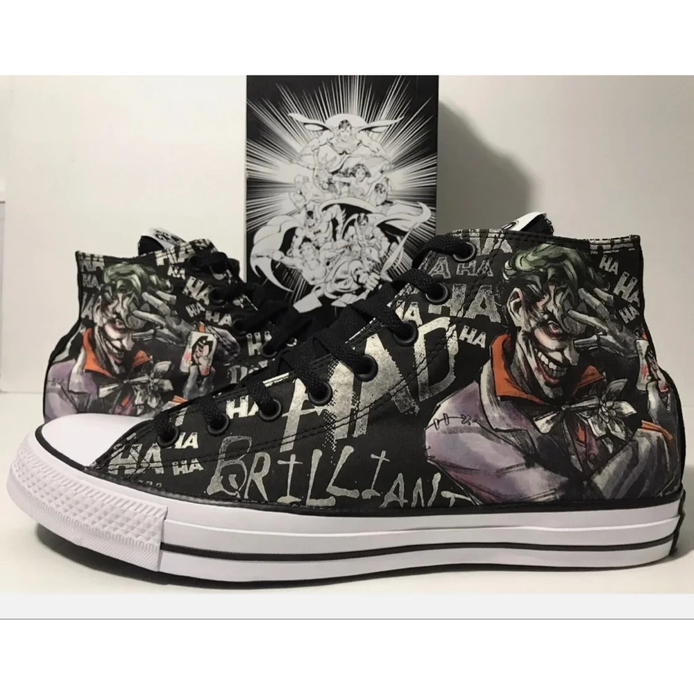 RARE New Converse X DC Joker Cosplay Grunge Graphic High Top Sneakers Womens 8.5 - Picture 3 of 14